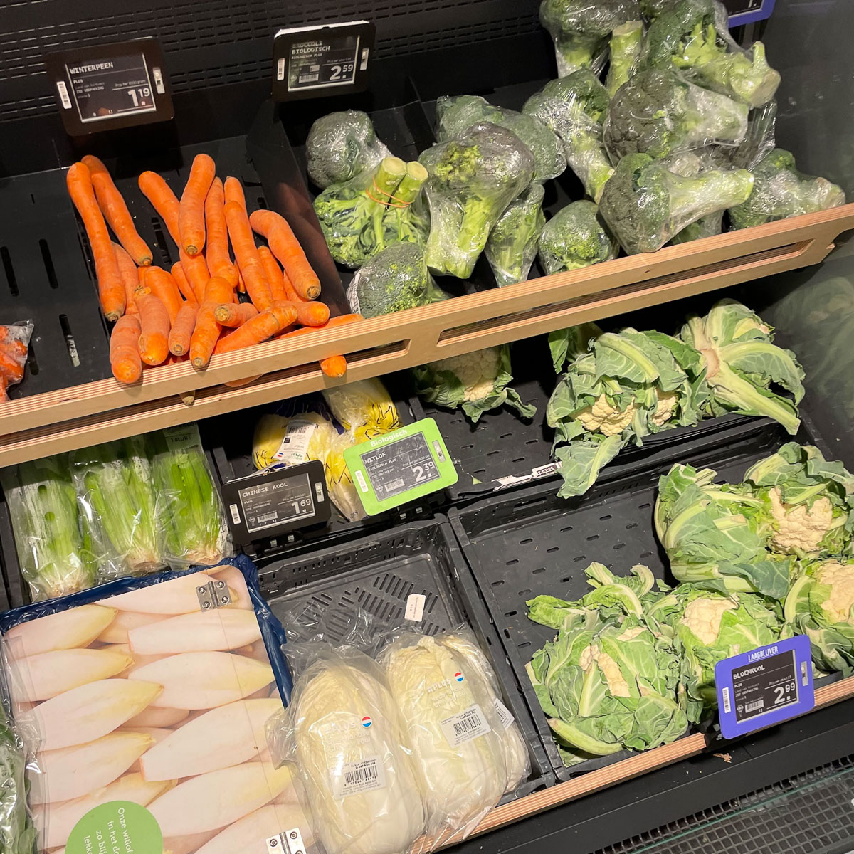 Dure groentes in de supermarkt