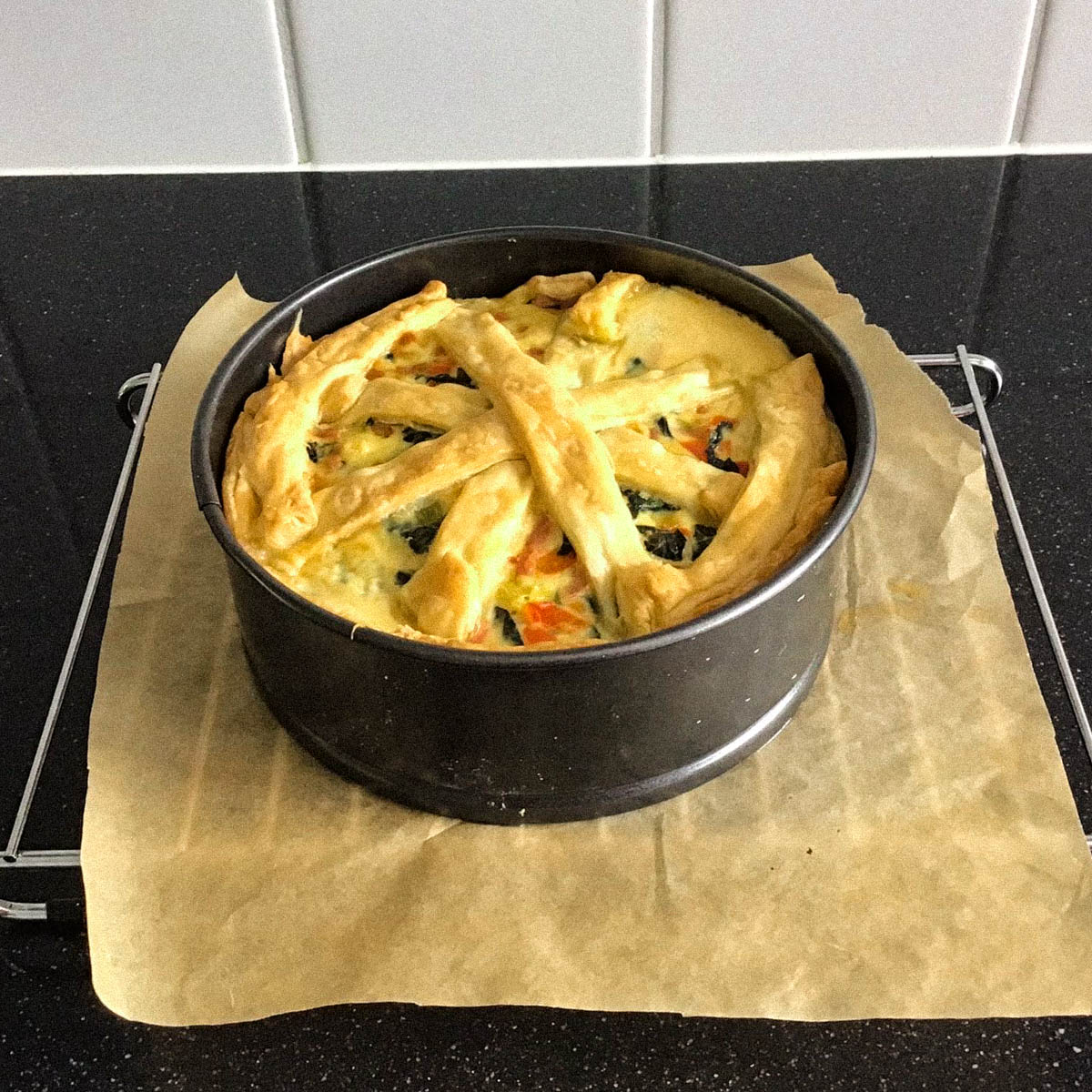 Palmkoolquiche, net uit de oven