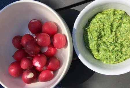 Radijsjes met pesto van het blad
