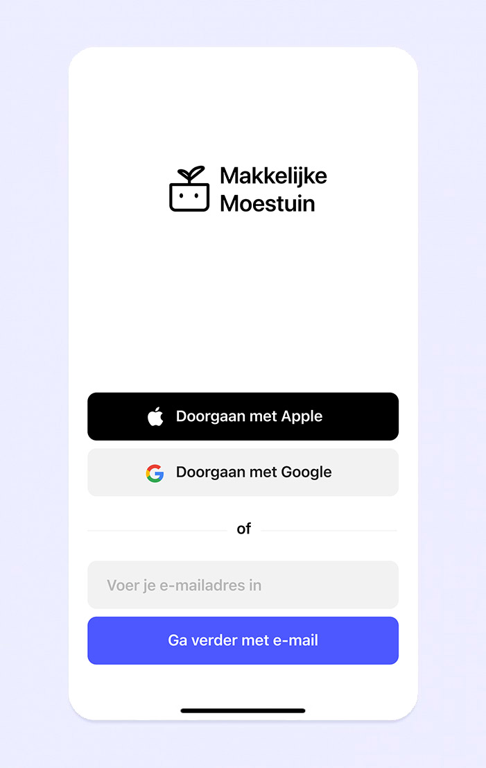 De onboarding van de Makkelijke Moestuin app