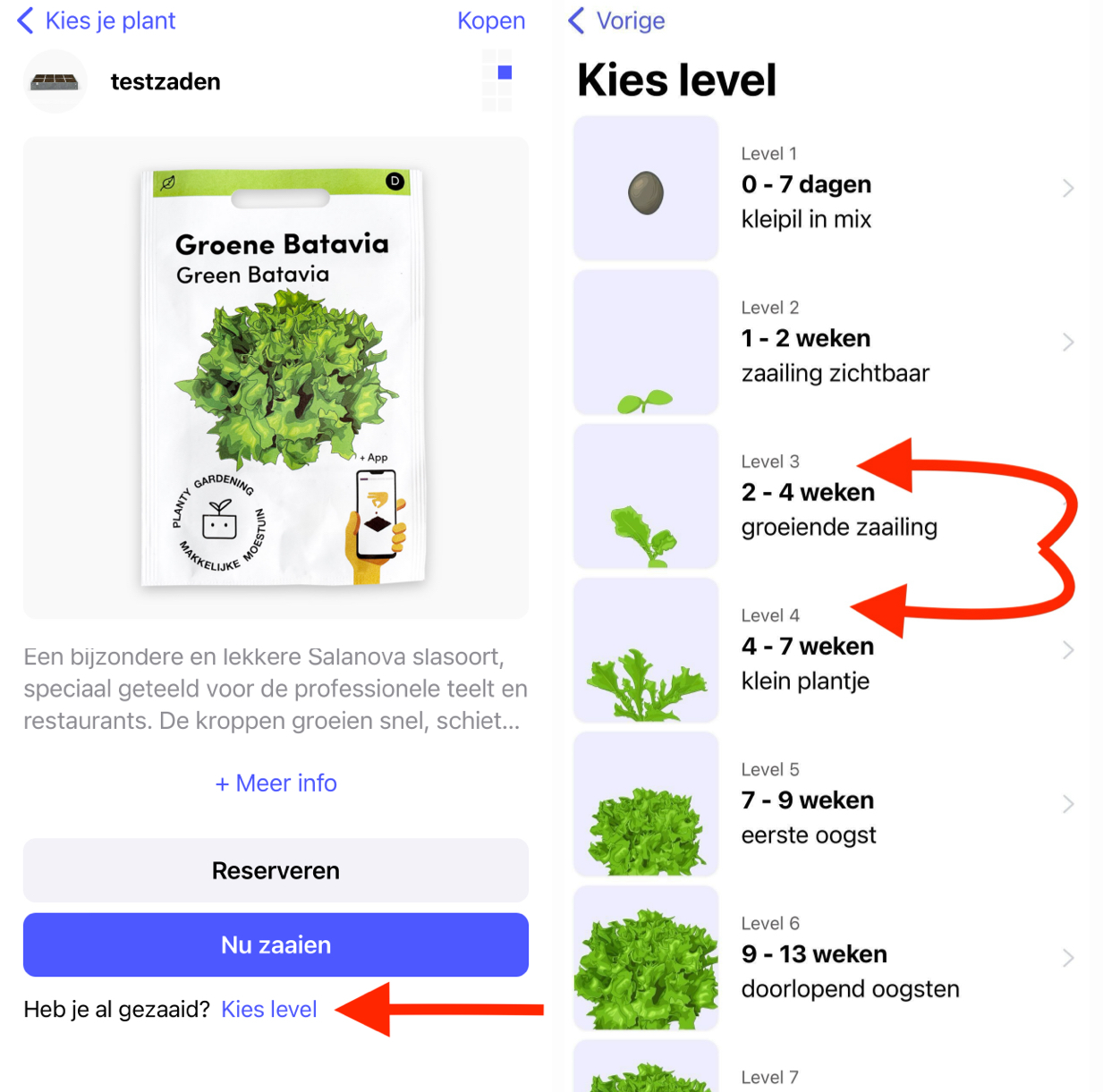 Kies het juiste level in de app