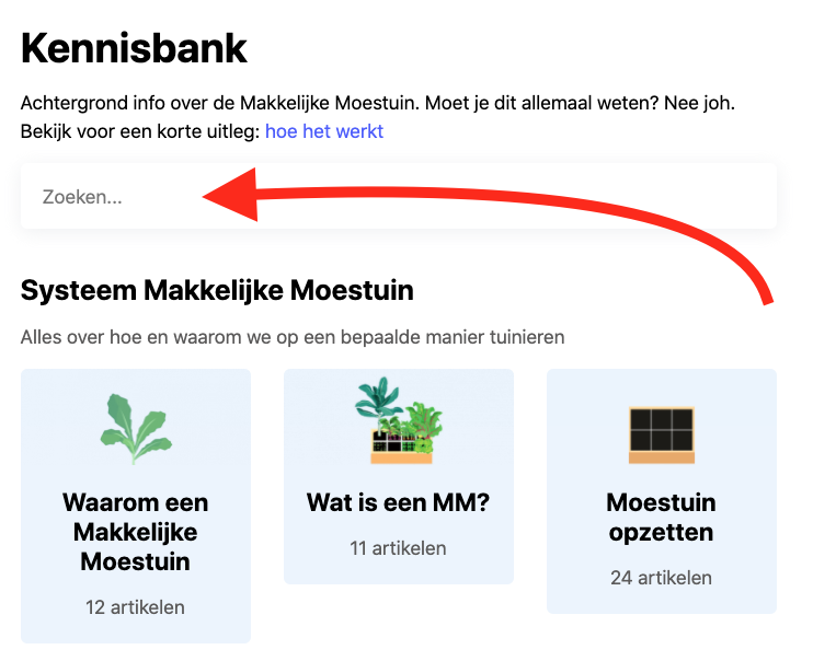 Zoekfunctie in de Kennisbank van de Makkelijke Moestuin