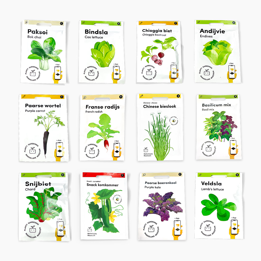 De zaden van het Makkelijke Moestuin Nu-zaaienpakket voor de maand juli