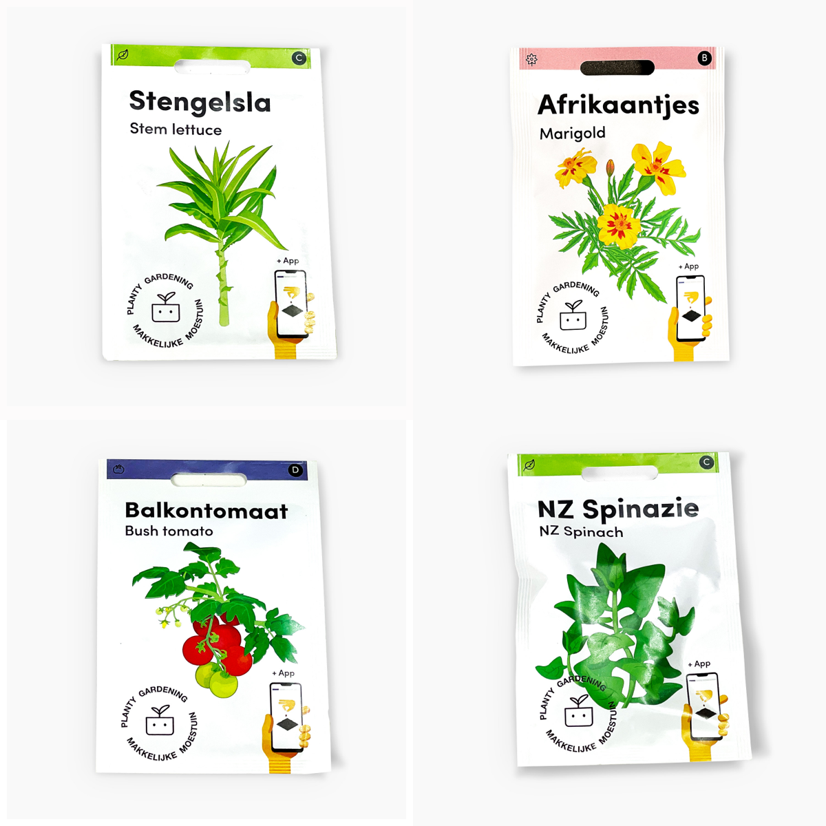 Four Makkelijke Moestuin seed packets included in the autumn sale