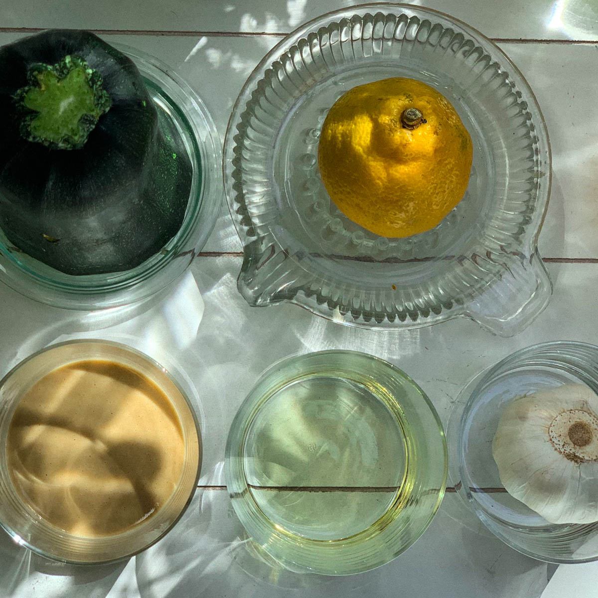 Courgette, tahini, garlic, lemon and spices for hummus