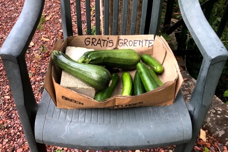 Surplus vegetables from the Makkelijke Moestuin offered free by the roadside