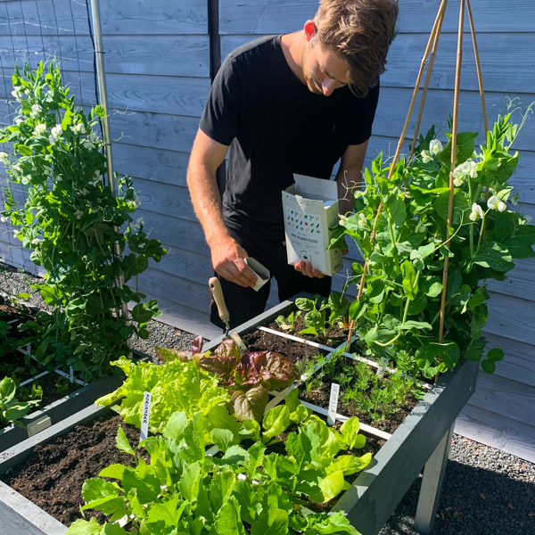 Leeg-geoogste vakken vul je voor het zaaien aan met Makkelijke Moestuin-voeding 