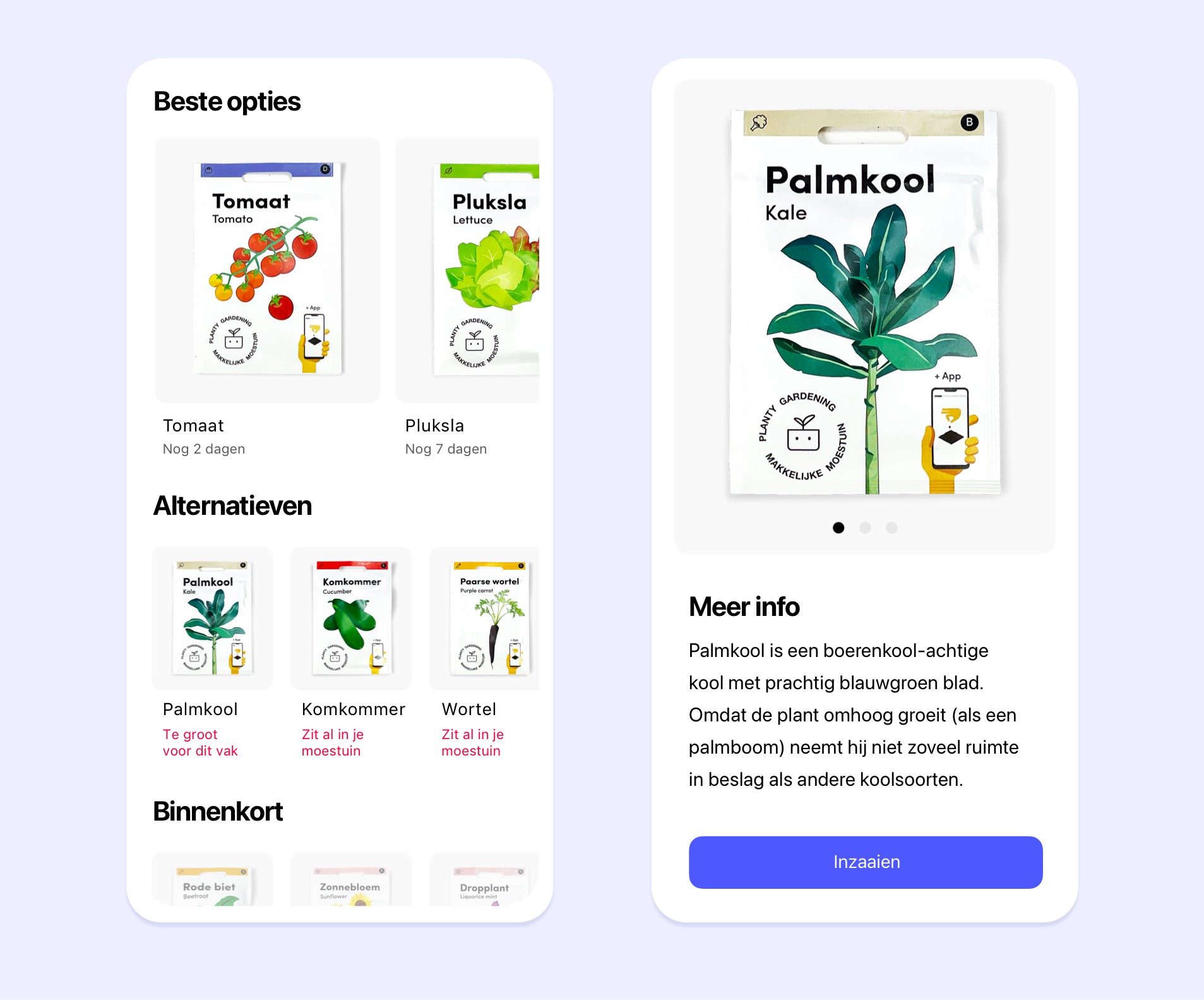 Makkelijke Moestuin zaden in de app