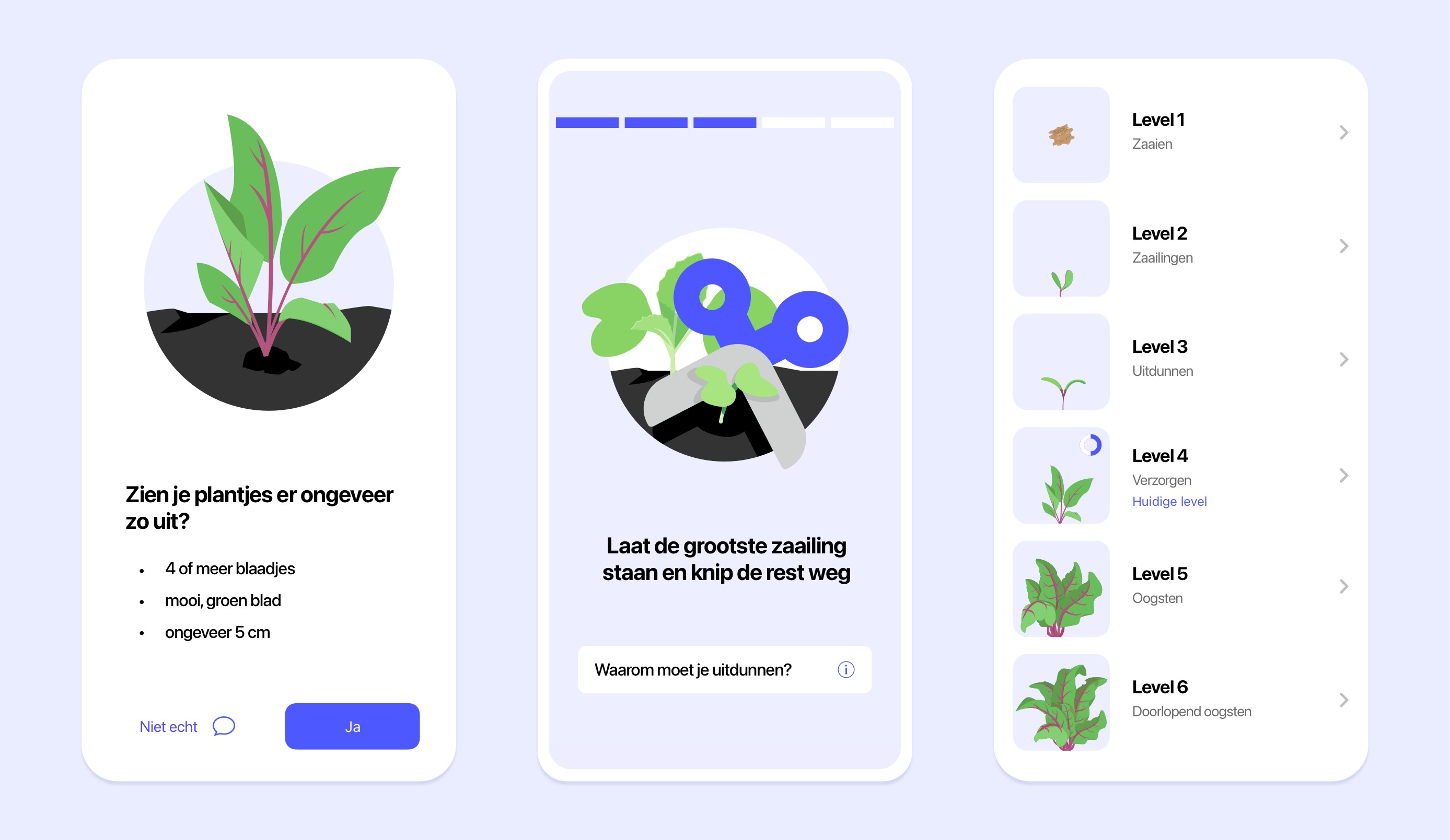 Screenshots of the Makkelijke Moestuin app