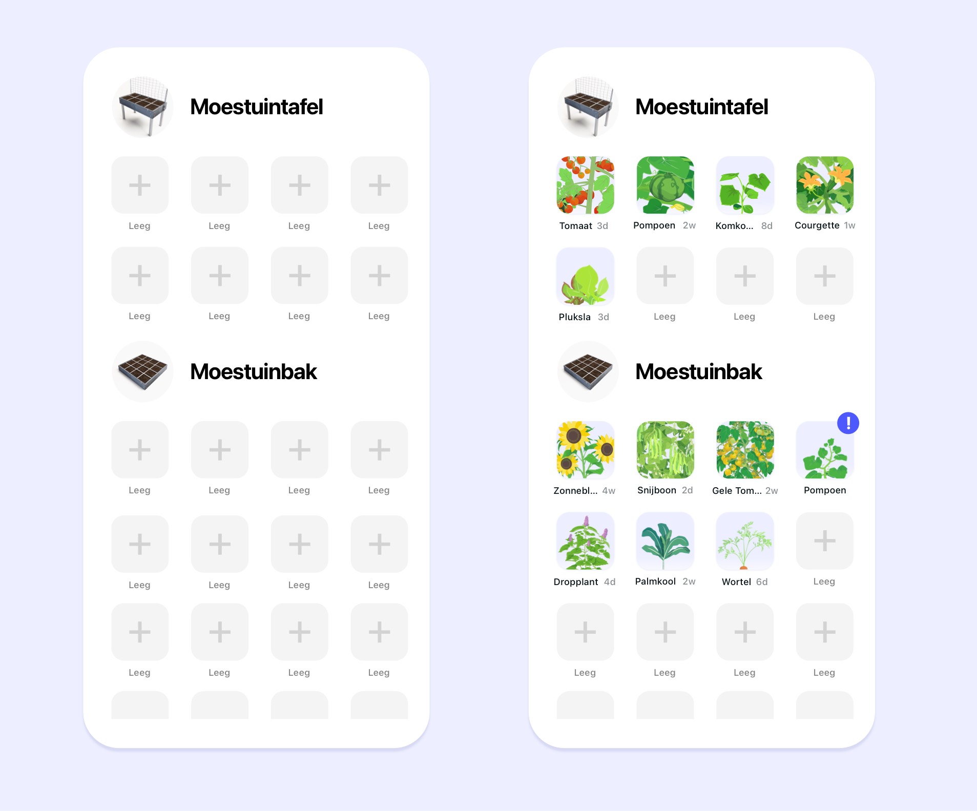 Overzicht van jouw moestuinbakken in de app