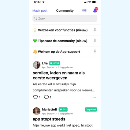 Probemen met de Makkelijke Moestuin app geef je door op de community bij 'App-support'.