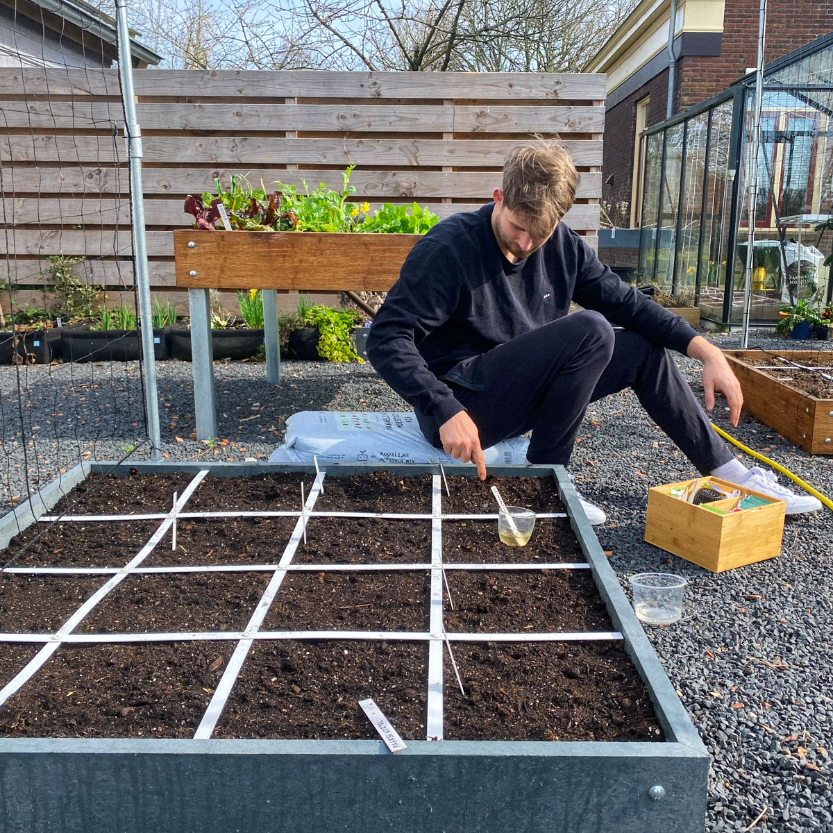 A freshly sown MM-Hero garden box